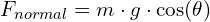 F_{normal} = m cdot g cdot cos(theta)