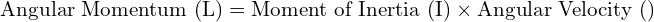  \text{Angular Momentum (L)} = \text{Moment of Inertia (I)} \times \text{Angular Velocity (ω)} 