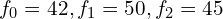 f_{0}=42, f_{1}=50,f_{2}=45