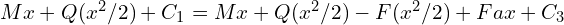 Mx+Q (x^2/2)+C_1= Mx+Q (x^2/2)-F (x^2/2)+Fax+C_3