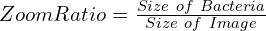 Zoom Ratio = \frac{Size\ of\ Bacteria}{Size\ of\ Image}