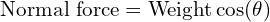  \text{Normal force} = \text{Weight} \cos(\theta) 