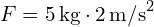 F = 5 , text{kg} cdot 2 , text{m/s}^2