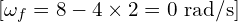 [omega_{f} = 8 - 4 times 2 = 0 text{ rad/s}]