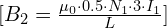 [B_2 = \frac{{\mu_0 \cdot0.5 \cdot N_1\cdot3 \cdot I_1}}{{L}}]