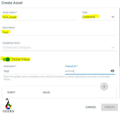 UiPath Asset Create