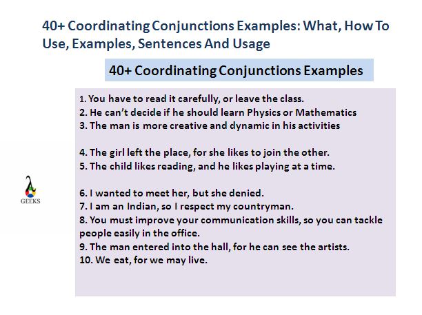 40+Coordinating Conjunctions Examples: What, How To Use, Examples ...