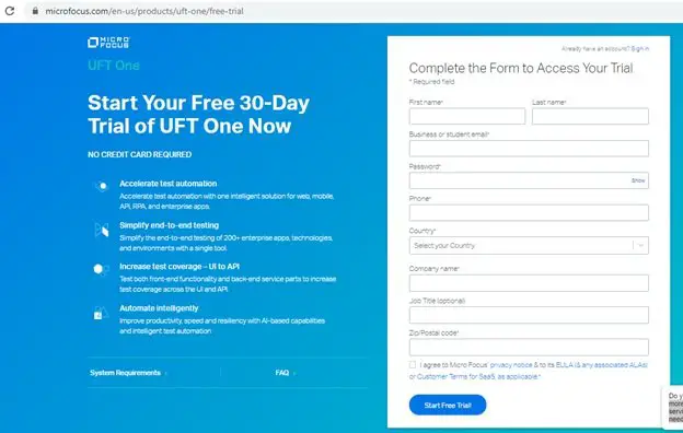 UFT Setup Registration to Download UFT