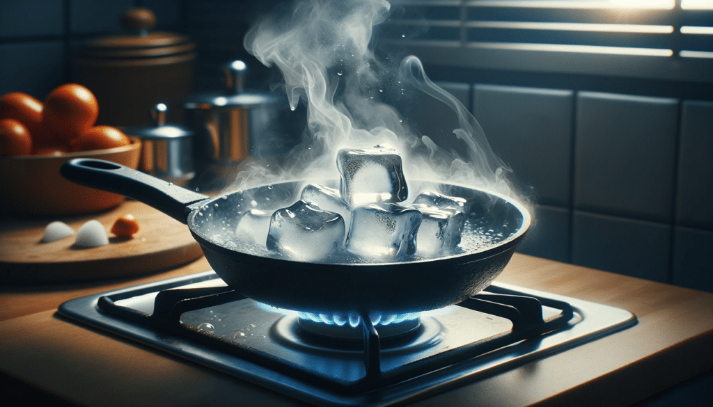 Melting of ice when placed on hot pan